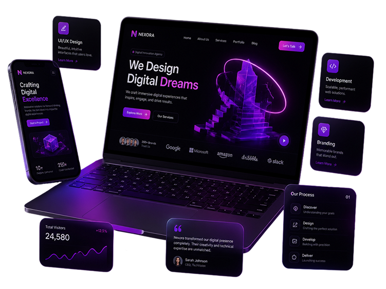 computer with floating designs